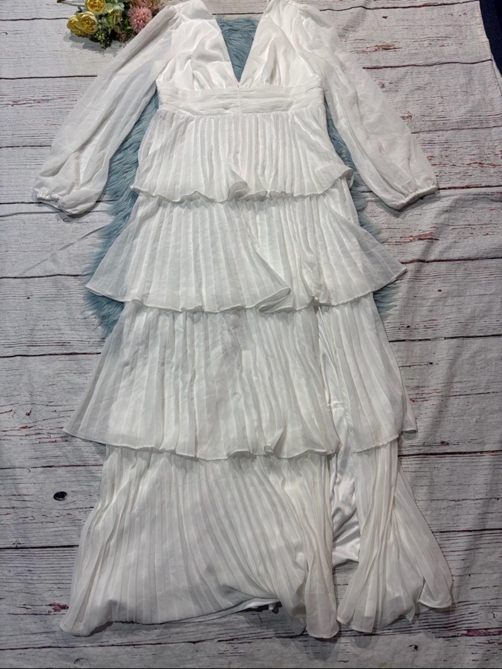 NWT Lulus Graceful Finesse White Pleated Long Sleeve Maxi Dress - Picture 8 of 9